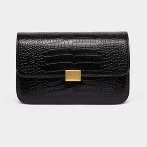 The Curated Classic Shoulder Bag in Mock Croc Print (Black) (Dust bag included)